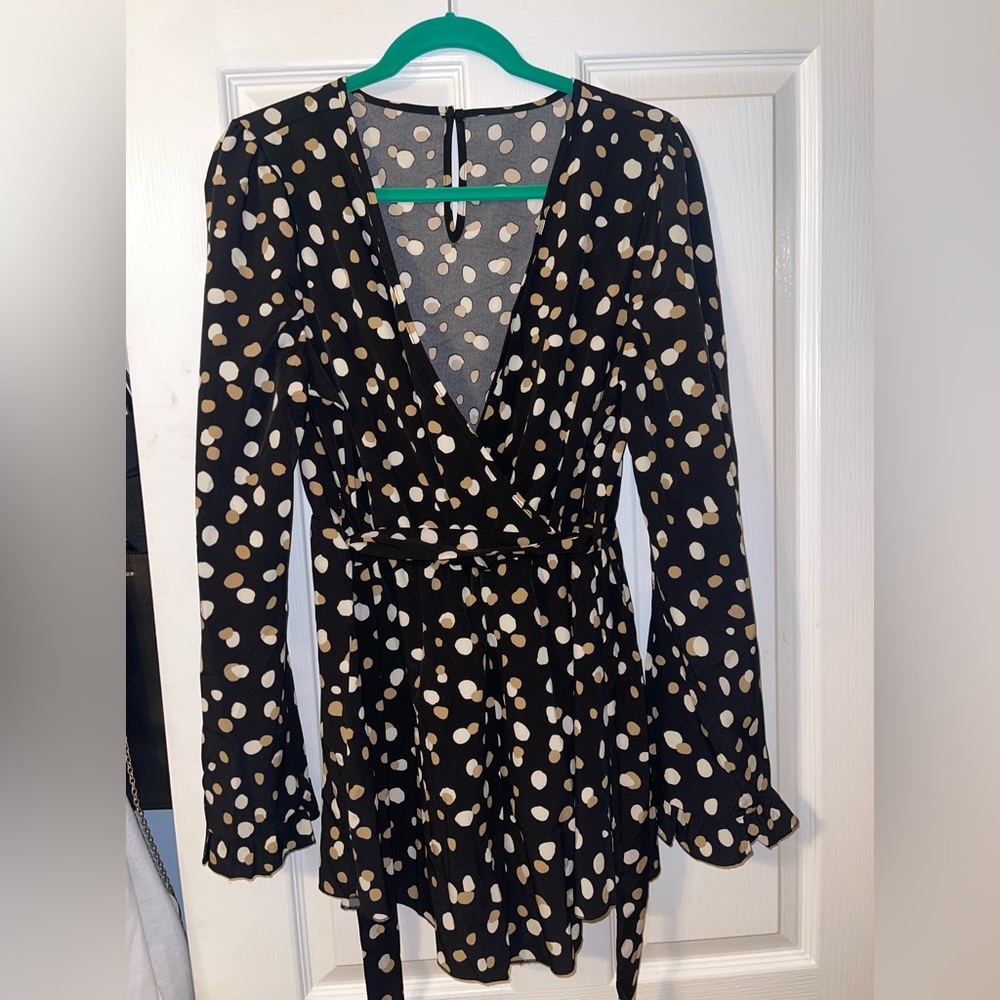Women’s Black romper with sleeves & belt from Shein. Size Large. Barely worn!